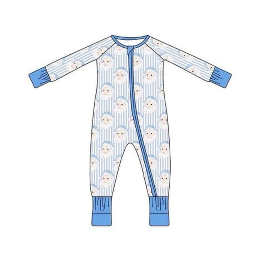 Blue and White Infant Santa One Piece Pajamas
